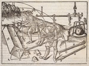 Kivilohkareiden siirtomenetelmät, Gotardo de Ponte Comon teoksesta "Di Lucio Vitruvio Pollione de architectura a libri dece", 1521. tekijältä Cesare di Lorenzo Cesariano